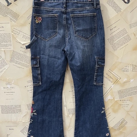 Free People Driftwood Farrah Embroidered Cargo Jeans Flare Blue - Picture 7 of 7